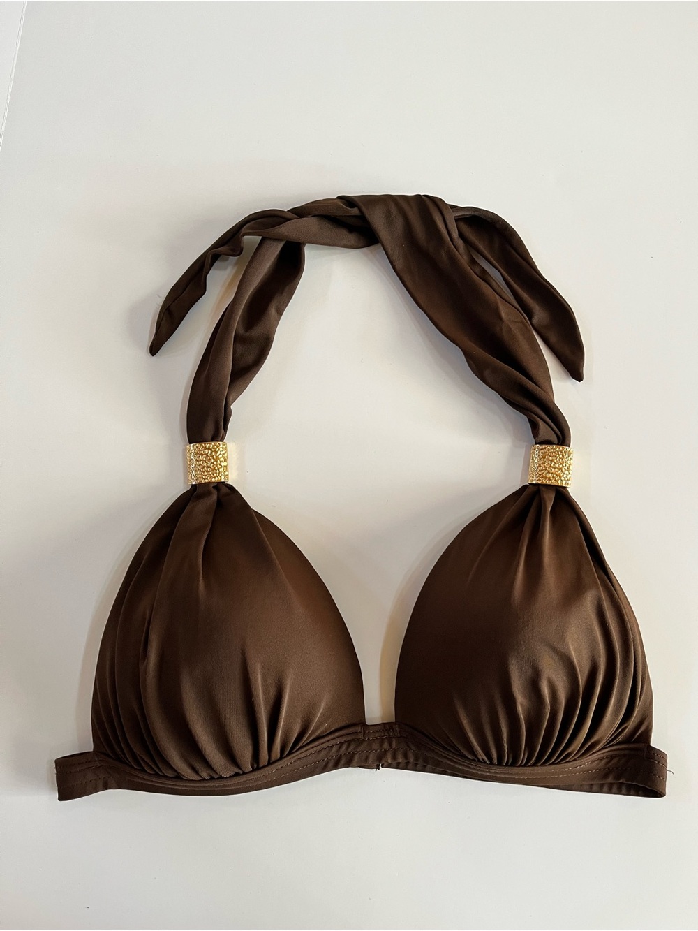 VENUS Chocolate Brown Halter Bikini Top with Gold Accents size C Cup